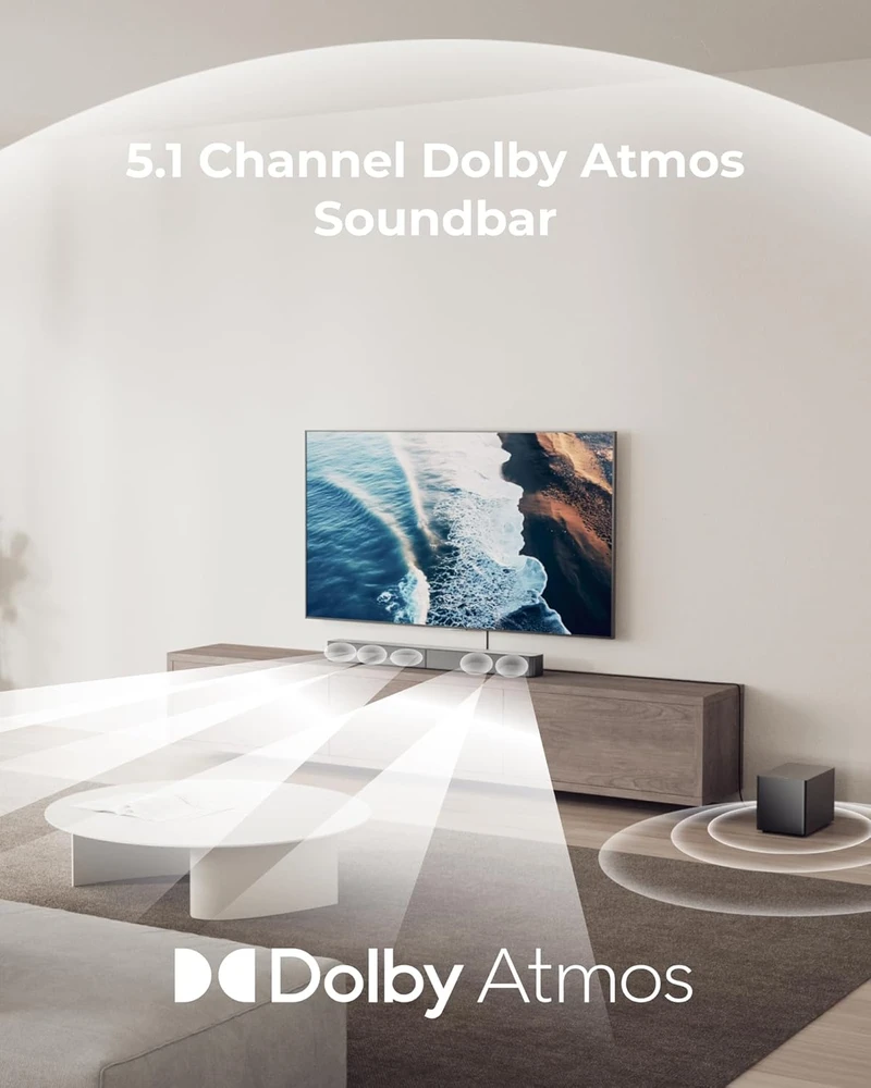 Namų kino sistema ULTIMEA garso projektorius su žemųjų dažnių garsiakalbiu, 340 W, 5.1 kan., Dolby Atmos, Bluetooth 5.4, Poseidon M60 Boom