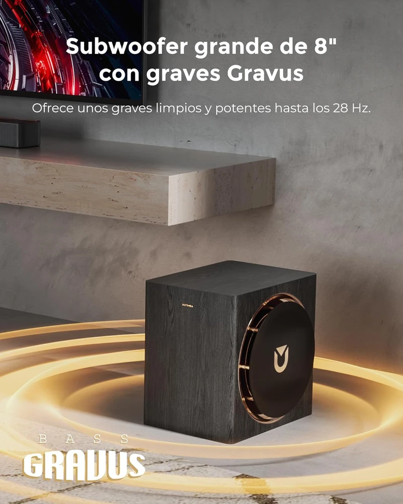 Namų kino sistema ULTIMEA namų kino garso sistema 7.1.4 su 840 W garso juosta, belaidžiu 8 colių žemųjų dažnių garsiakalbiu, Dolby Atmos, Skywave X60