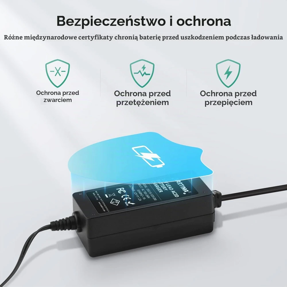 NASTIMA švino rūgštinių akumuliatorių įkroviklis 12 V 1,2 A su 235 cm laidu
