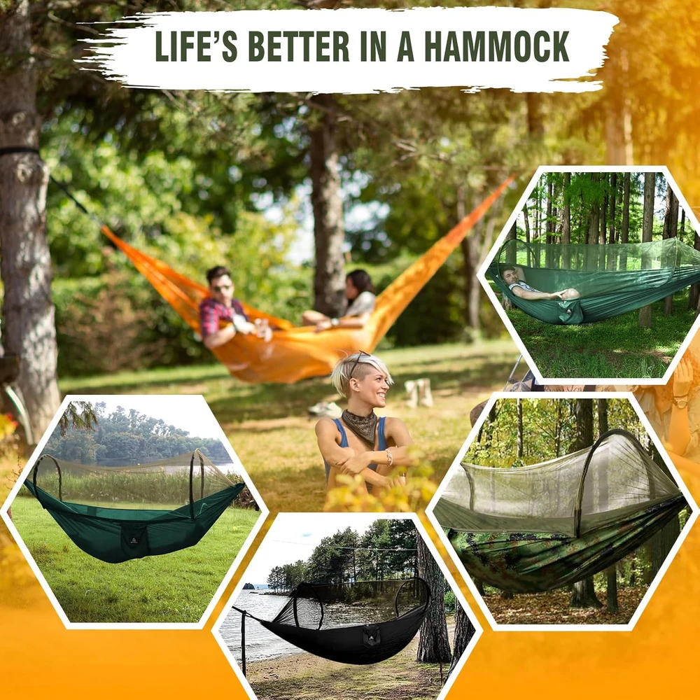 NatureFun turistinis hamakas su tinkleliu nuo vabzdžių, 2,74 x 1,4 m, 300 kg, mėlynas, NFNY/275140SK