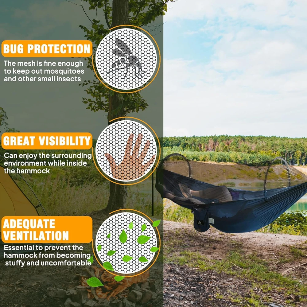NatureFun turistinis hamakas su tinkleliu nuo vabzdžių, 2,74 x 1,4 m, 300 kg, mėlynas, NFNY/275140SK