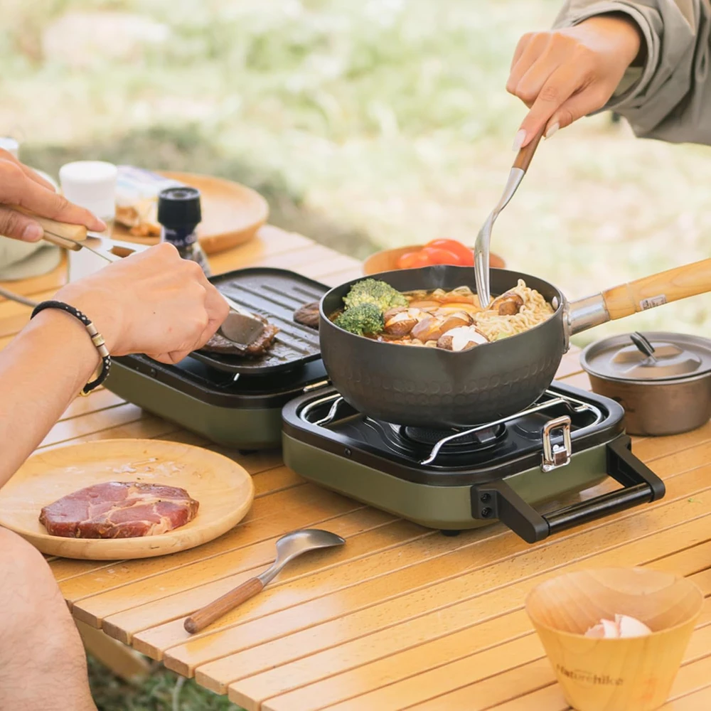 Naturehike dviguba sulankstoma dujinė stovyklavimo viryklė su grill plokšte, 2 degikliai