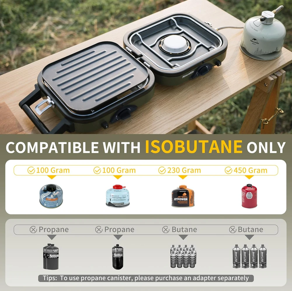 Naturehike dviguba sulankstoma dujinė stovyklavimo viryklė su grill plokšte, 2 degikliai