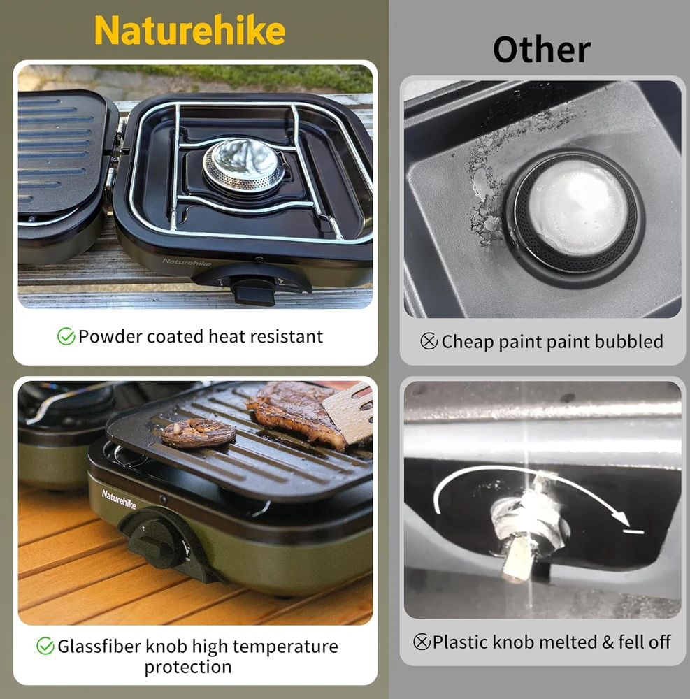 Naturehike dviguba sulankstoma dujinė stovyklavimo viryklė su grill plokšte, 2 degikliai