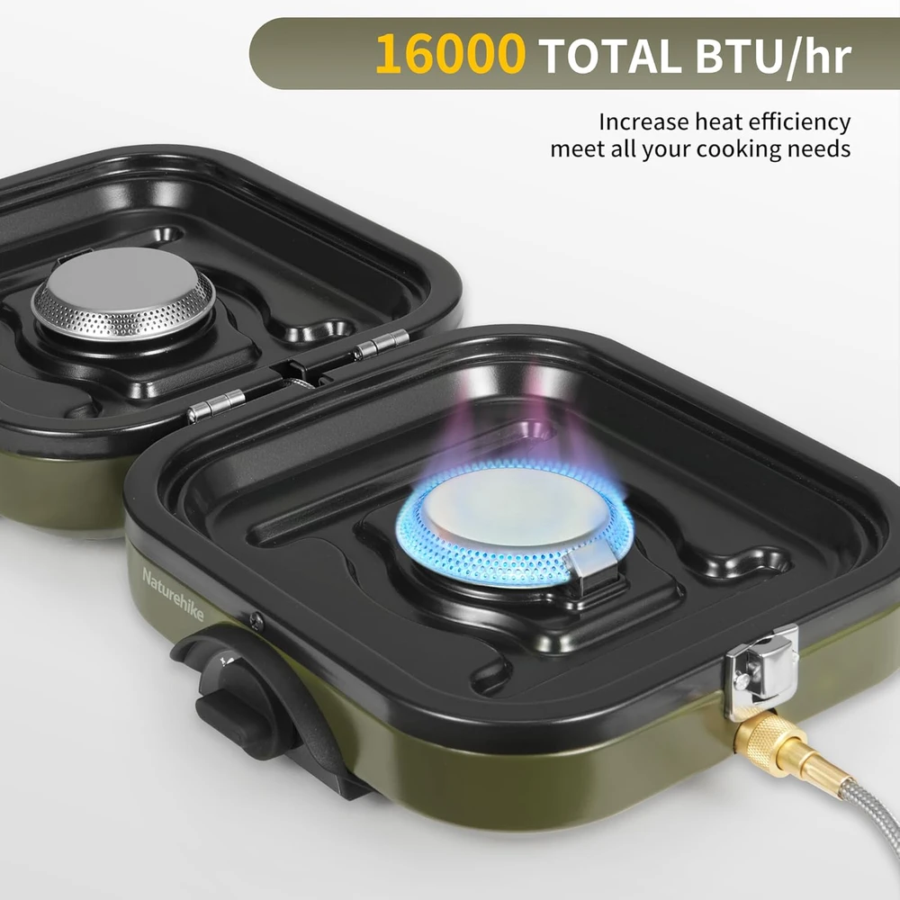 Naturehike dviguba sulankstoma dujinė stovyklavimo viryklė su grill plokšte, 2 degikliai