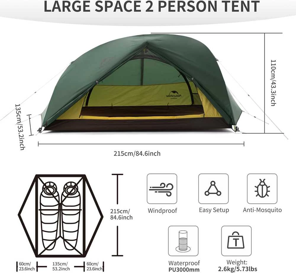 Naturehike dvivietė itin lengva stovyklavimo palapinė, silikonizuotas 20D nailonas, 4 sezonų, Star River