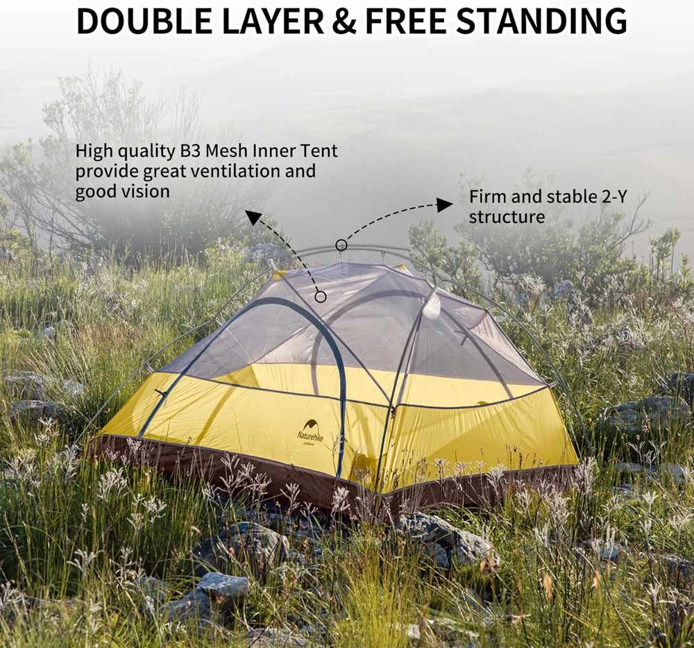 Naturehike dvivietė itin lengva stovyklavimo palapinė, silikonizuotas 20D nailonas, 4 sezonų, Star River