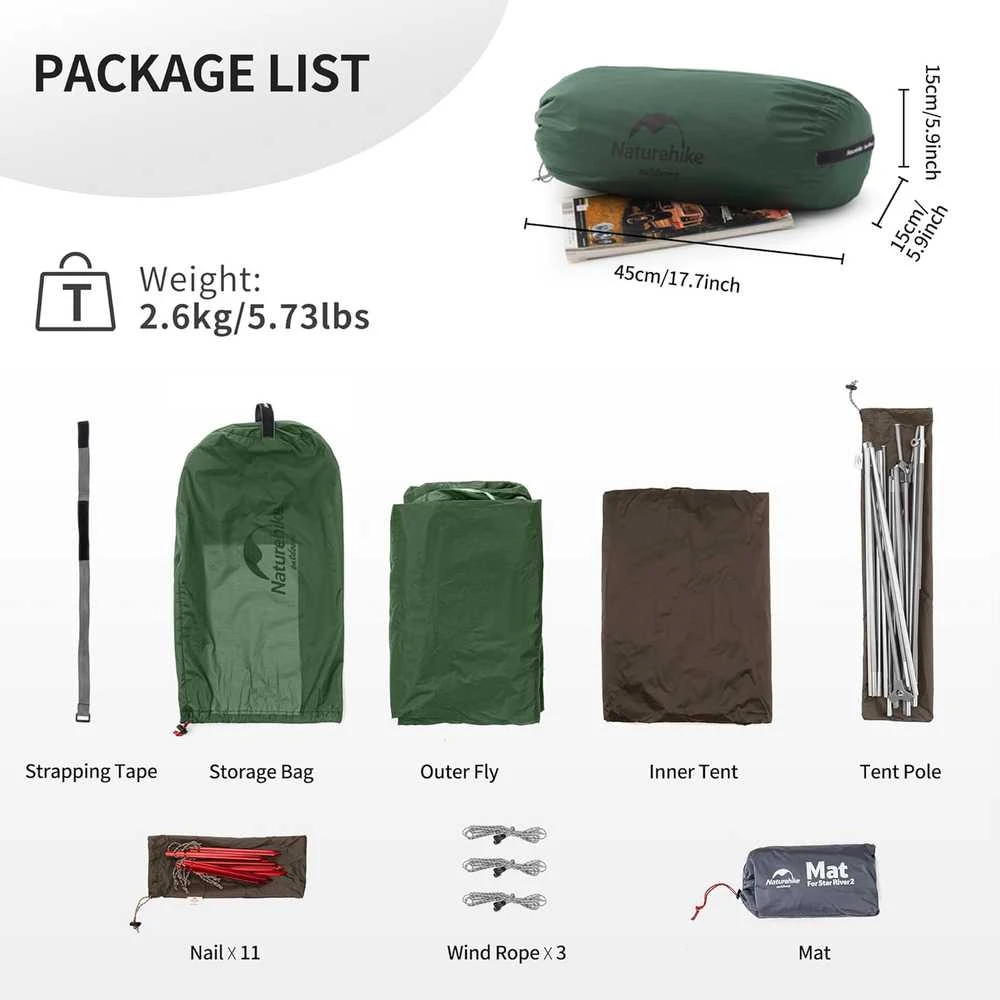 Naturehike dvivietė itin lengva stovyklavimo palapinė, silikonizuotas 20D nailonas, 4 sezonų, Star River