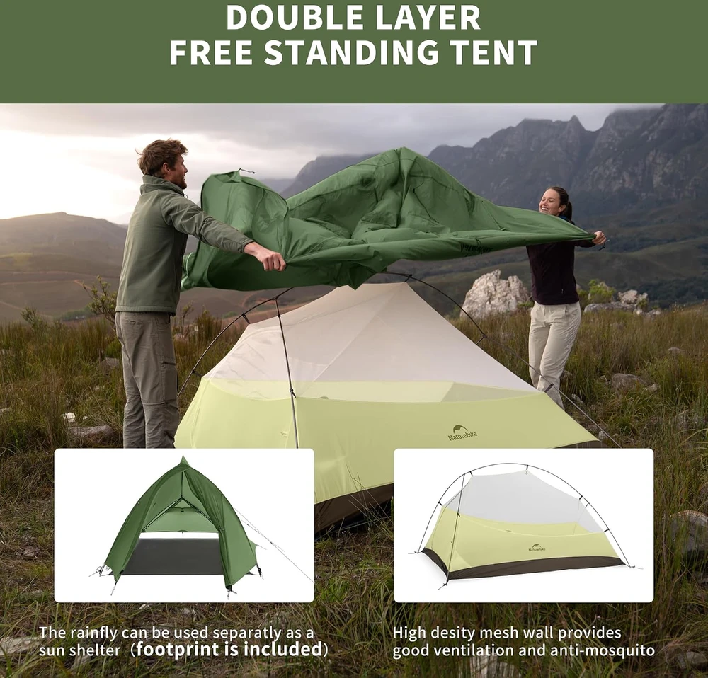 Naturehike dvivietė lengva kupolinė palapinė Cloud Up Pro 2, 1,8kg, vandeniui atspari