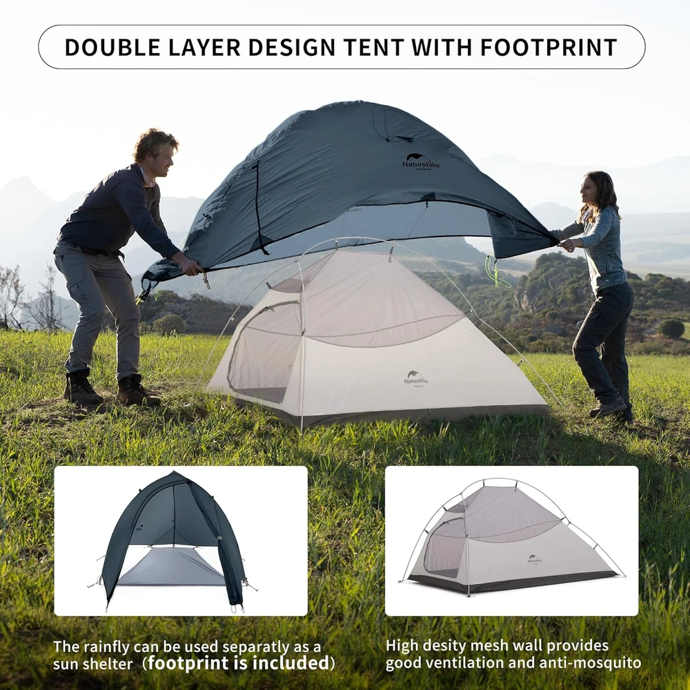 Naturehike dvivietė ultralengva palapinė Cloud-Up 2, 3 sezonų, 1,8kg, nailonas