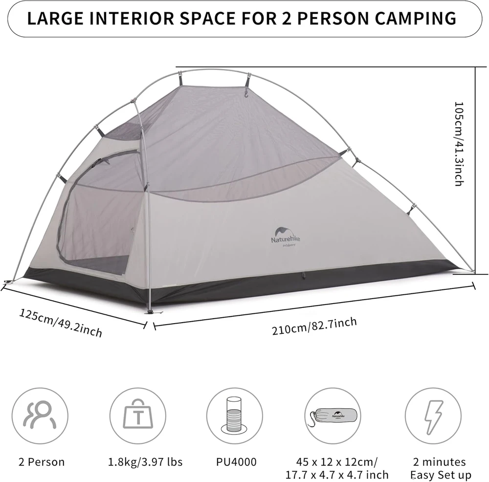 Naturehike dvivietė ultralengva palapinė Cloud-Up 2, 3 sezonų, 1,8kg, nailonas