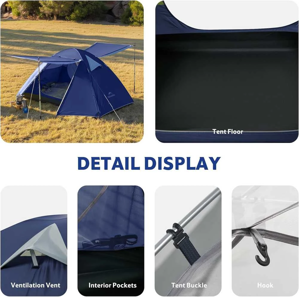 Naturehike kupolinė palapinė Bleik B 2–3 asmenims, 3 sezonų, 2 įėjimai, 2,55 kg