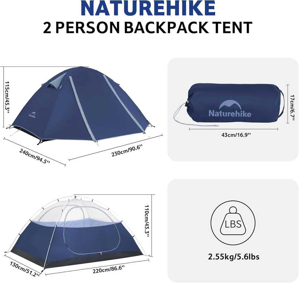 Naturehike kupolinė palapinė Bleik B 2–3 asmenims, 3 sezonų, 2 įėjimai, 2,55 kg