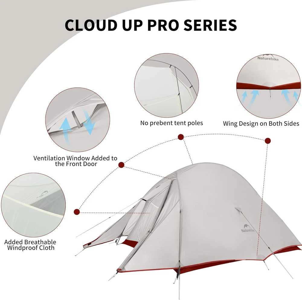 Naturehike lengva vienvietė kempingo kupolinė palapinė Cloud Up Pro, atspari vandeniui, 3 sezonų, 1,55 kg