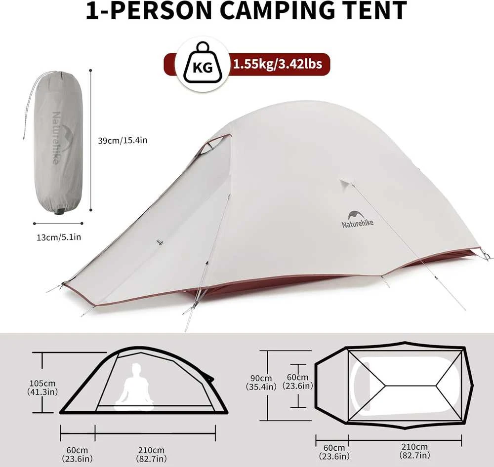 Naturehike lengva vienvietė kempingo kupolinė palapinė Cloud Up Pro, atspari vandeniui, 3 sezonų, 1,55 kg