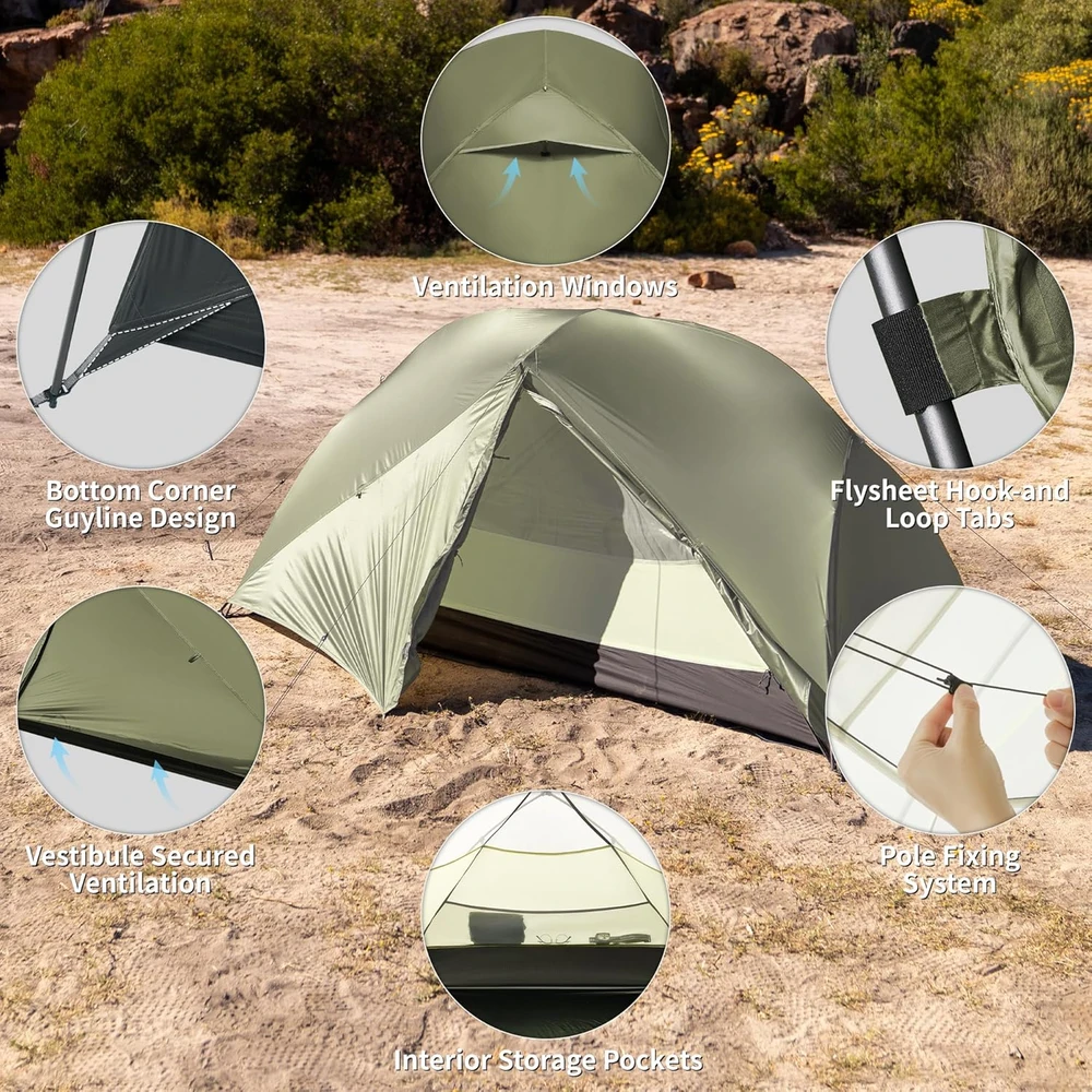 Naturehike Mongar Pro dvivietė ultralengva palapinė, 3 sezonų, vandeniui atspari, CNK2550WS037