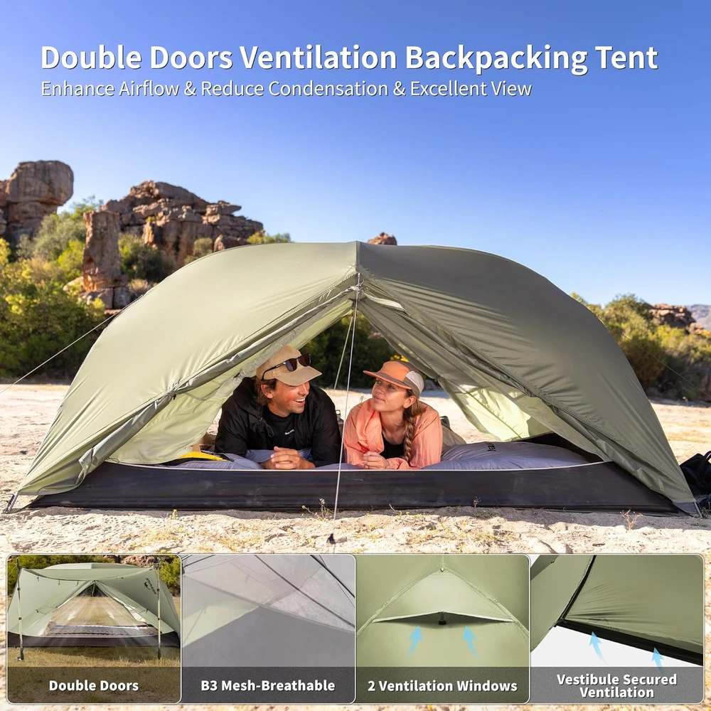 Naturehike Mongar Pro dvivietė ultralengva palapinė, 3 sezonų, vandeniui atspari, CNK2550WS037