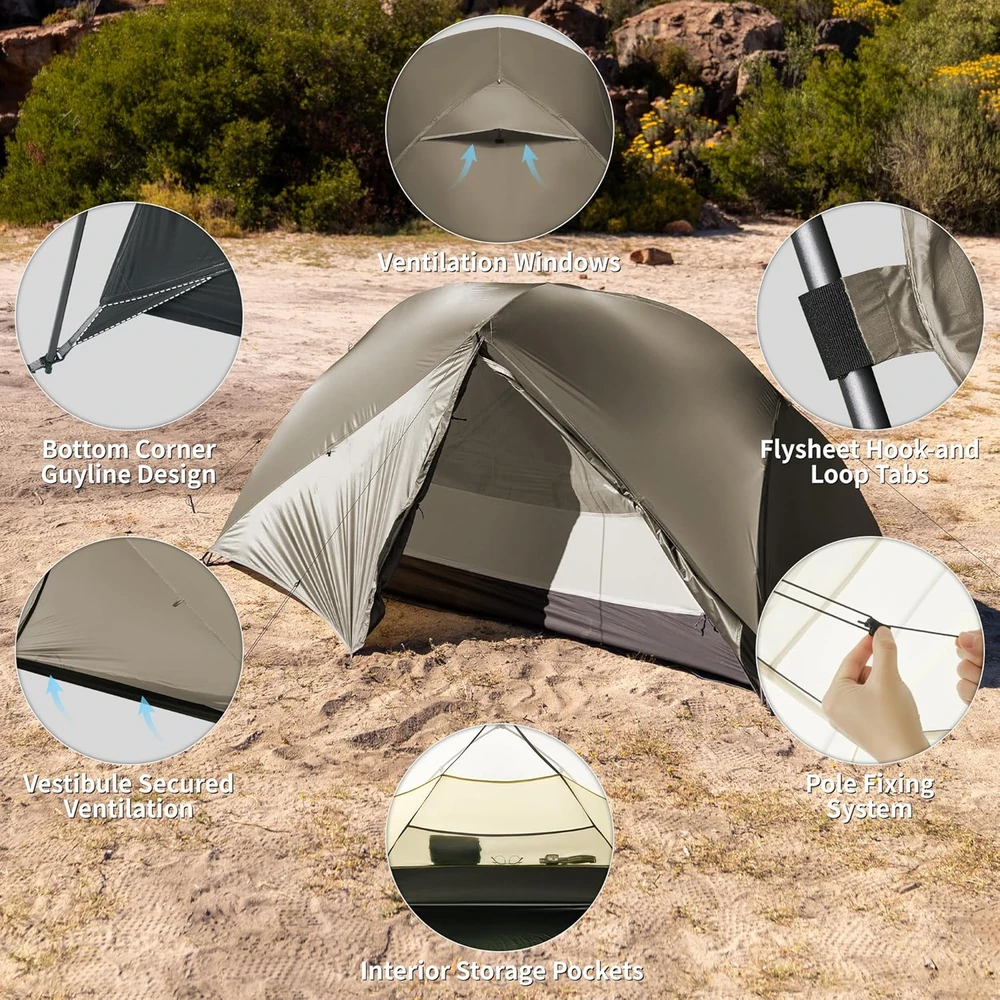 Naturehike Mongar Pro ultralengva dvivietė palapinė, atspari vandeniui ir vėjui, 3-4 sezonams