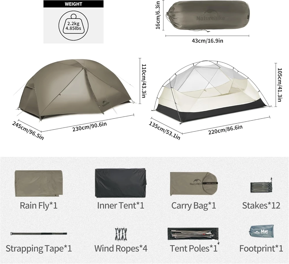 Naturehike Mongar Pro ultralengva dvivietė palapinė, atspari vandeniui ir vėjui, 3-4 sezonams