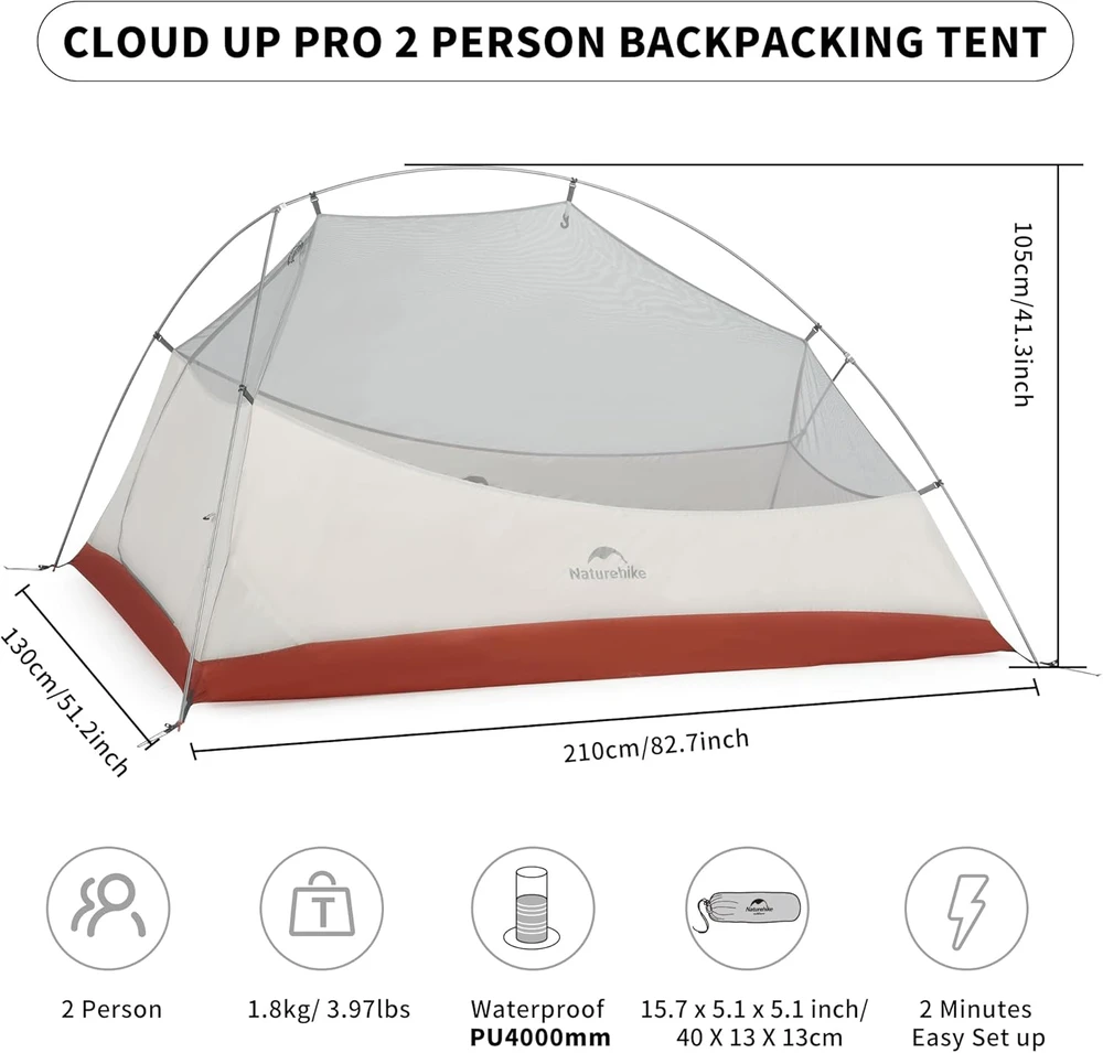 Naturehike palapinė Cloud Up 2, 2 vietų, ultralengva, 3 sezonų, NH17T001-T