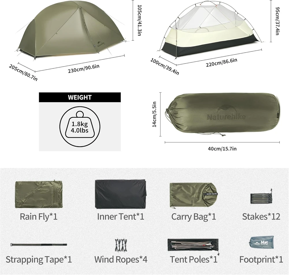 Naturehike palapinė Mongar Pro, 1,8kg, viena vieta, 3 sezonai, CNK2550WS037