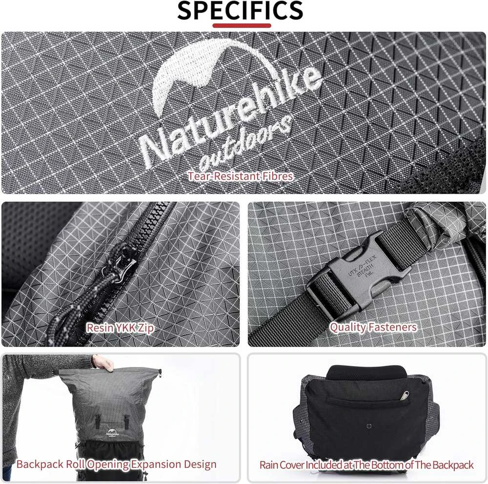Naturehike turistinė kuprinė su vidiniu rėmu, 65 l talpa, juoda, NH19BP095