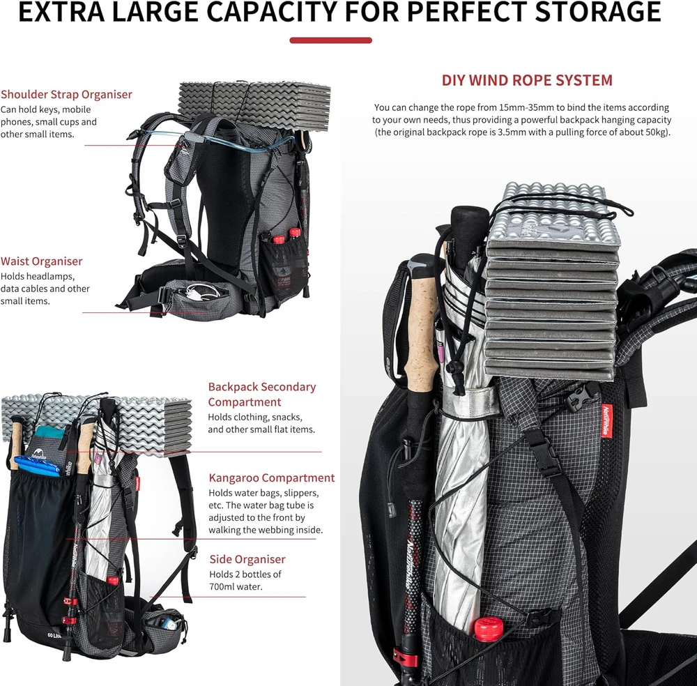 Naturehike Rock Žygio Kuprinė 60L+5L
