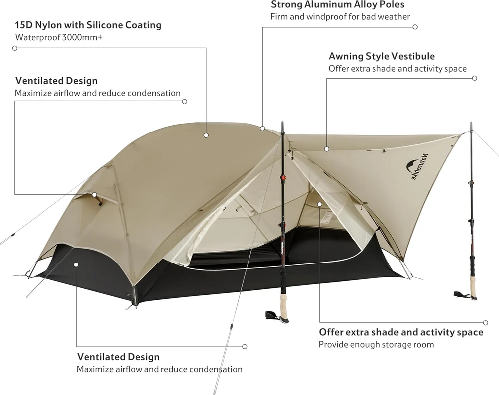 Naturehike ultralengva dviguba palapinė 2 asmenims, 3–4 sezonų, Mongar UL