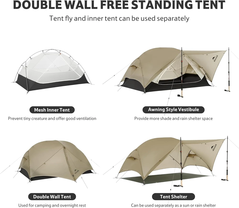 Naturehike ultralengva dviguba palapinė 2 asmenims, 3–4 sezonų, Mongar UL