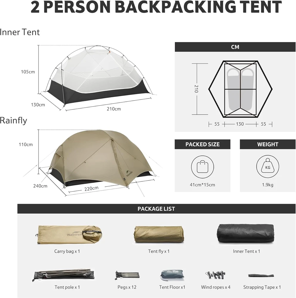 Naturehike ultralengva dviguba palapinė 2 asmenims, 3–4 sezonų, Mongar UL