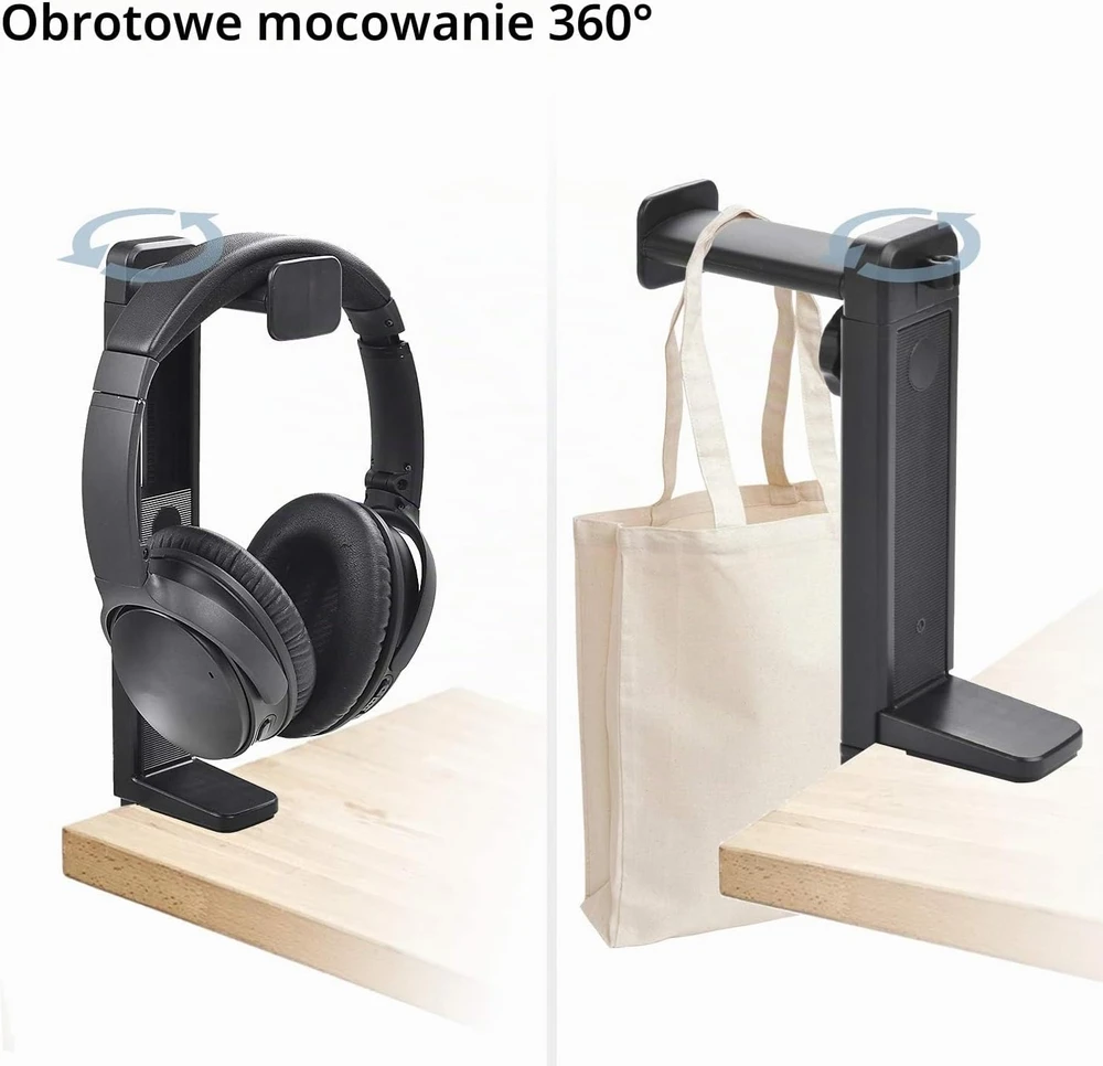 NEETTO ausinių laikiklis su staliniu stovu 2 viename, reguliuojamas, HDLP-HS906-BLK