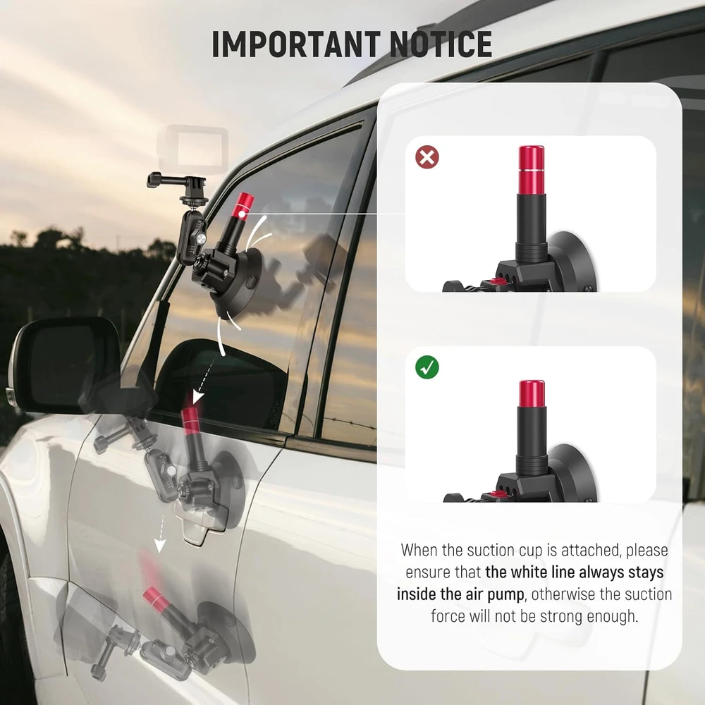 Neewer automobilio laikiklio rinkinys su trijų įsiurbimo taurelių sistema, teleskopine lazdele ir adapteriu kamerai CA065