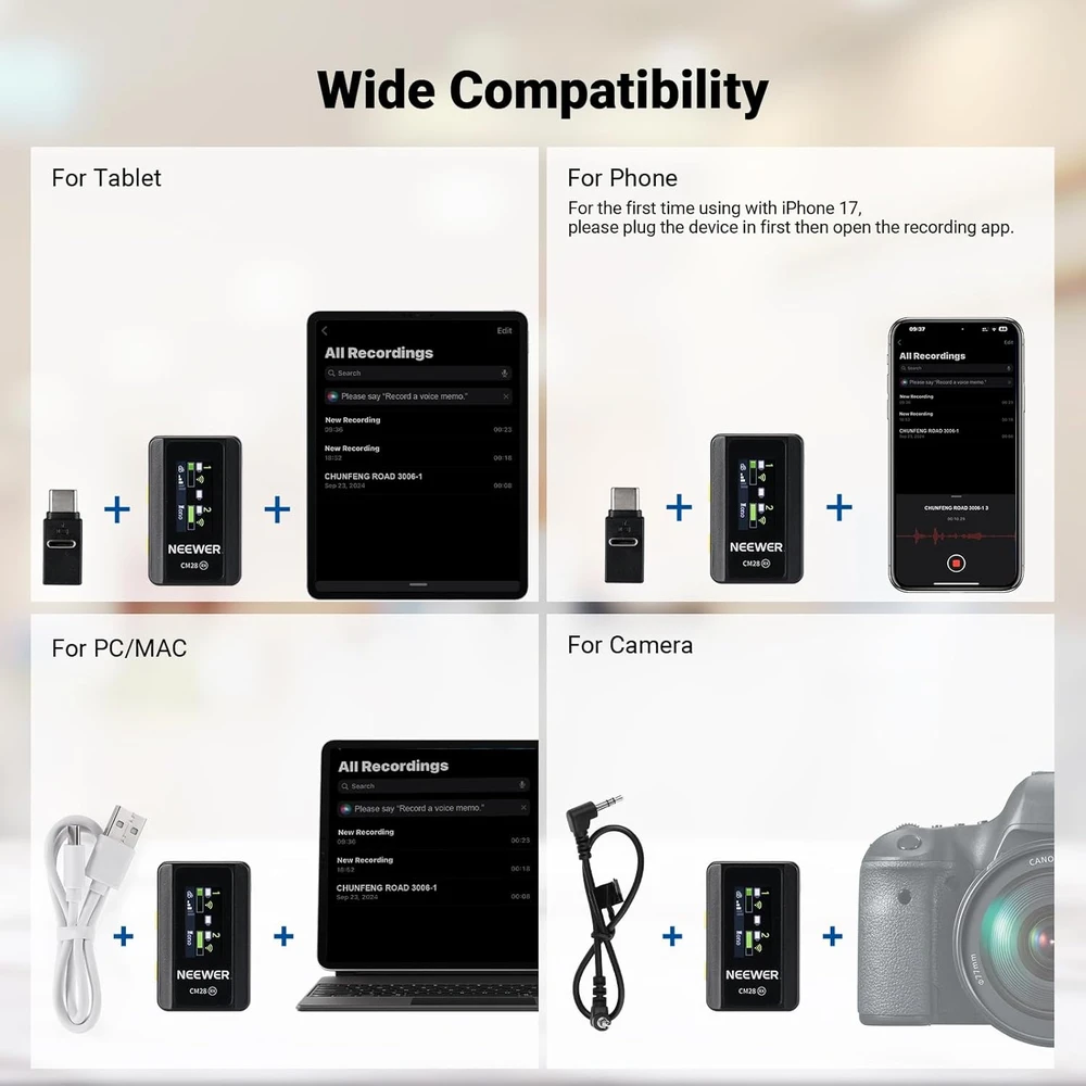 NEEWER belaidė lavalier tipo mikrofonų sistema su įkrovimo dėklu, 4 GB atmintis CM28