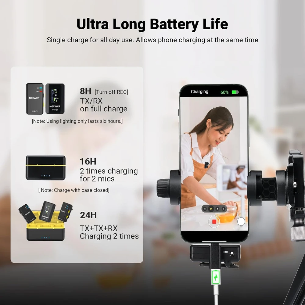 NEEWER belaidė lavalier tipo mikrofonų sistema su įkrovimo dėklu, 4 GB atmintis CM28