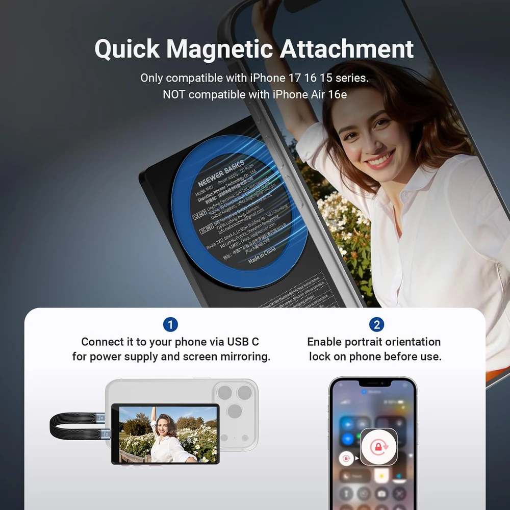 NEEWER išmaniojo telefono magnetinis monitorius asmenukėms, 4 colių 600 nitų, USB-C, M4U