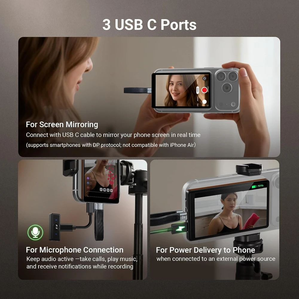 NEEWER išmaniojo telefono magnetinis monitorius asmenukėms, 4 colių 600 nitų, USB-C, M4U