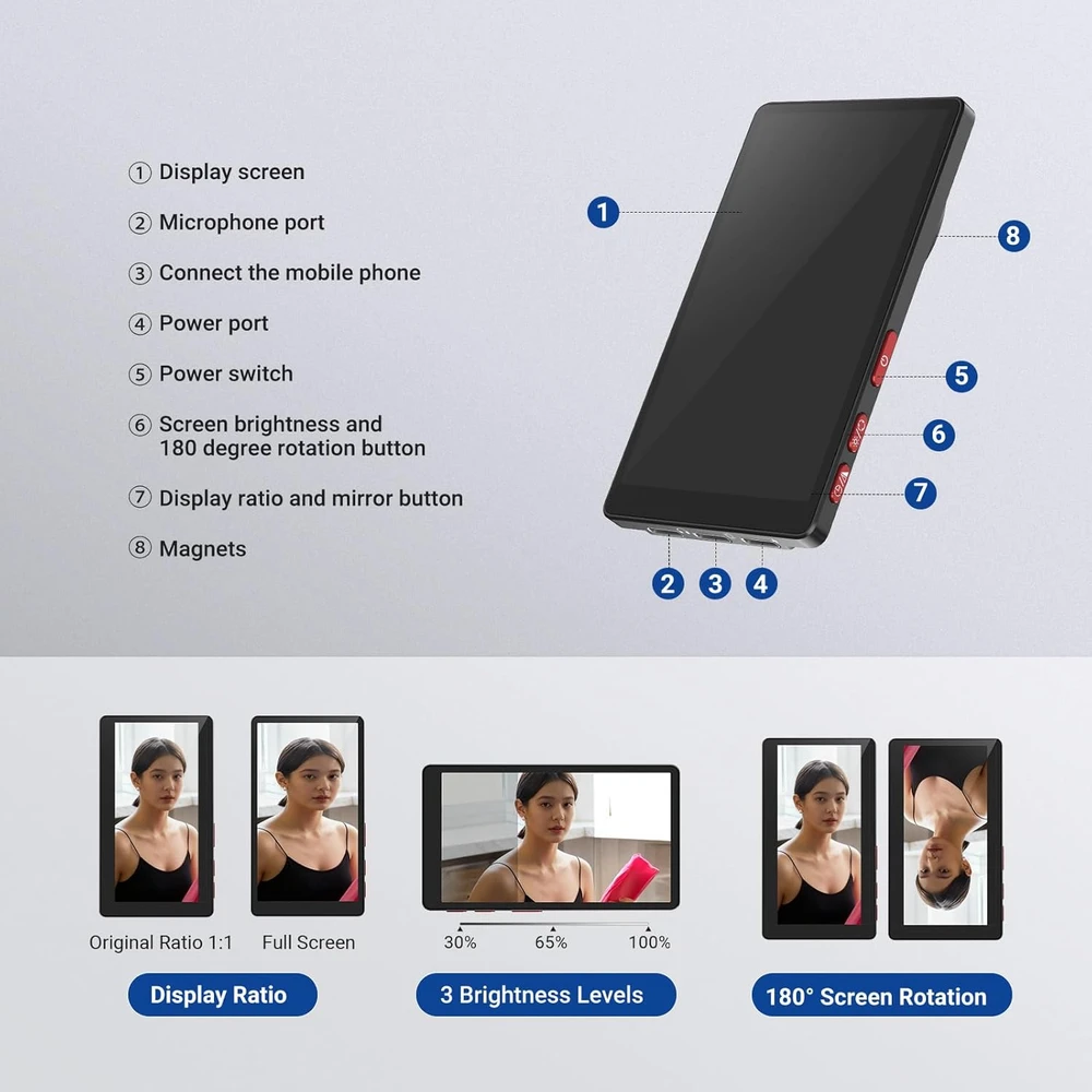 NEEWER išmaniojo telefono magnetinis monitorius asmenukėms, 4 colių 600 nitų, USB-C, M4U