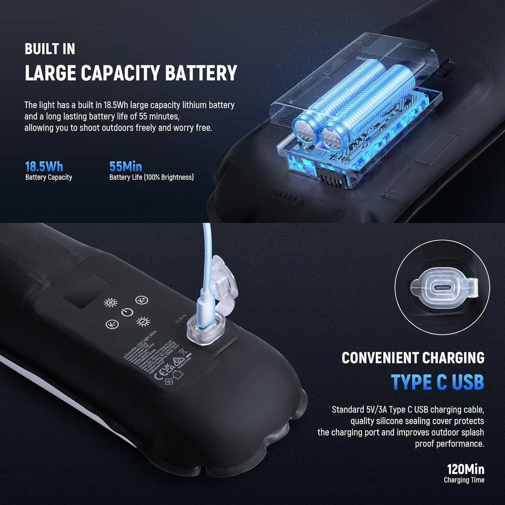 NEEWER LED šviesos lazda 90 cm, dvikolorė, 21 W, 2500 mAh, USB-C, GC21B