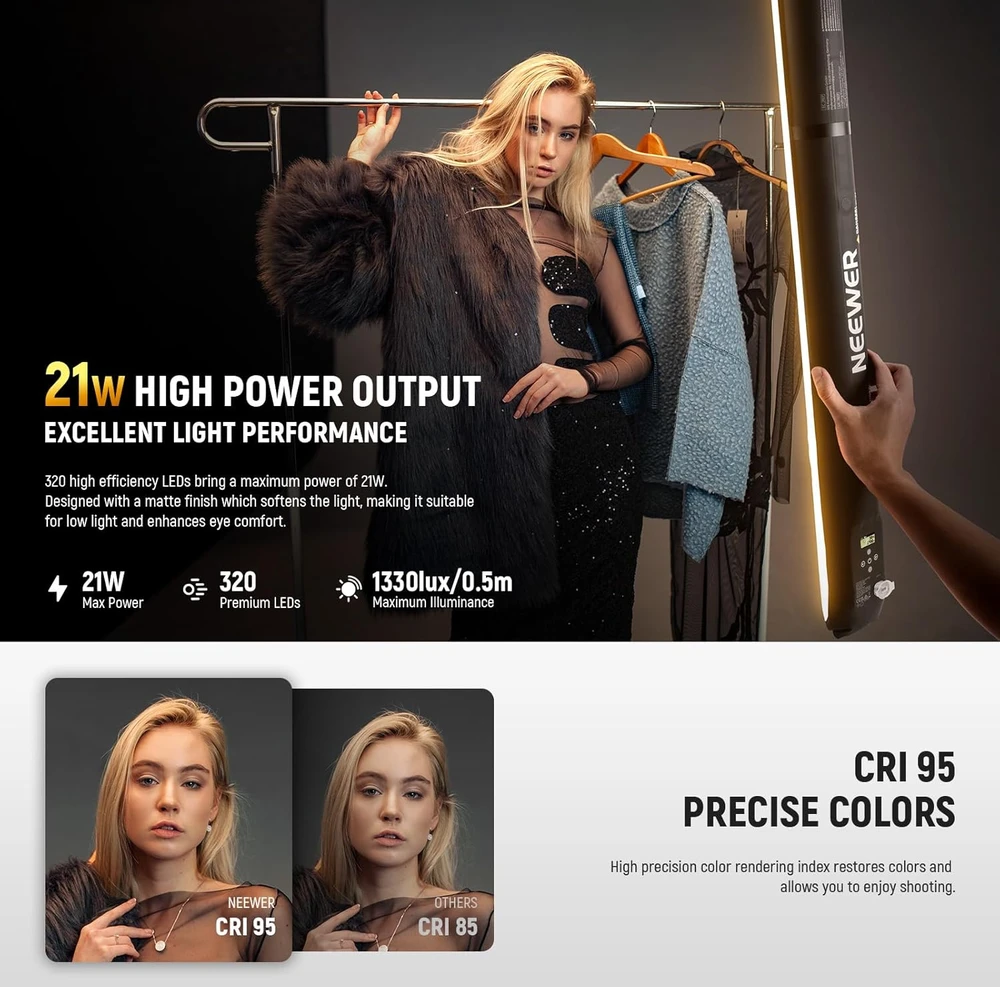 NEEWER LED šviesos lazda 90 cm, dvikolorė, 21 W, 2500 mAh, USB-C, GC21B