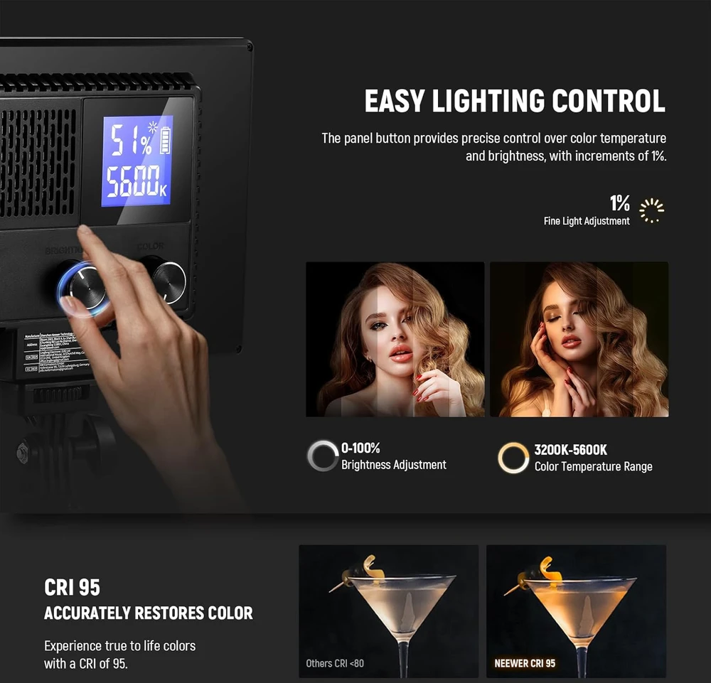 Neewer LED šviesos panelė 10 W, USB-C, 4000 mAh akumuliatorius, 3200–5600 K, NL-116AI