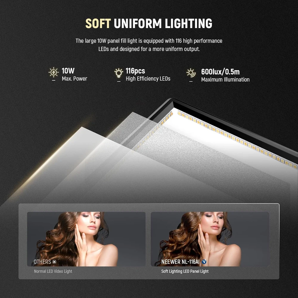 Neewer LED šviesos panelė 10 W, USB-C, 4000 mAh akumuliatorius, 3200–5600 K, NL-116AI