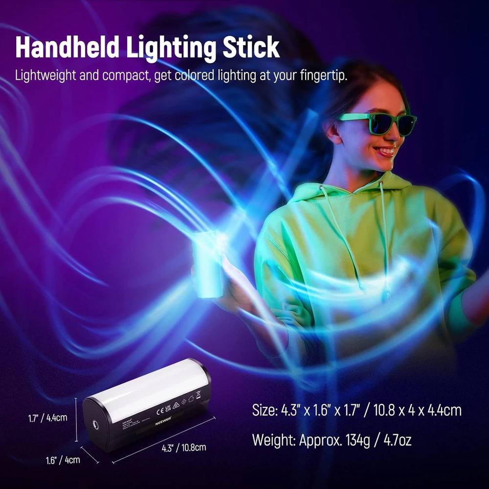 NEEWER magnetinė RGB LED vaizdo šviesos juosta, 6 W, 2500–8500 K, 2500 mAh, TL96RGB su mini stovu