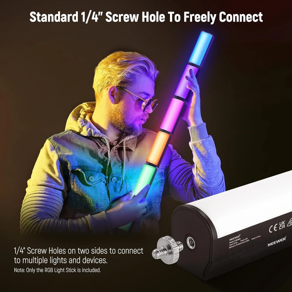 NEEWER magnetinė RGB LED vaizdo šviesos juosta, 6 W, 2500–8500 K, 2500 mAh, TL96RGB su mini stovu