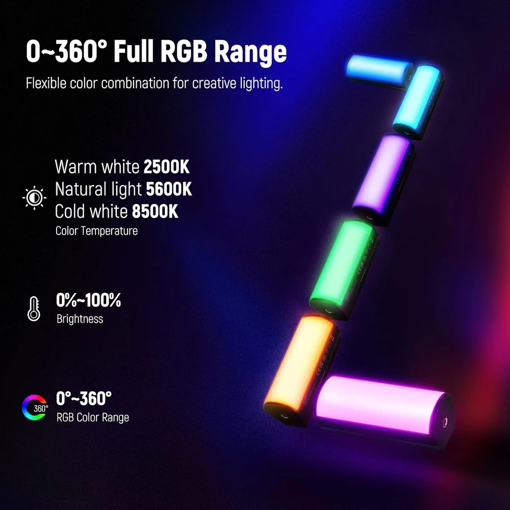 NEEWER magnetinė RGB LED vaizdo šviesos juosta, 6 W, 2500–8500 K, 2500 mAh, TL96RGB su mini stovu