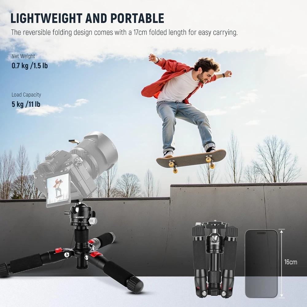 Neewer mini stalo trikojis iš aliuminio, 50 cm aukščio, su 360° rutuline galvute, apkrova iki 5kg, TP-AAM521