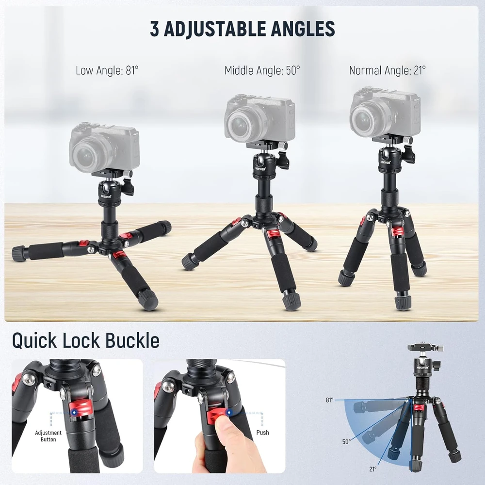 Neewer mini stalo trikojis iš aliuminio, 50 cm aukščio, su 360° rutuline galvute, apkrova iki 5kg, TP-AAM521