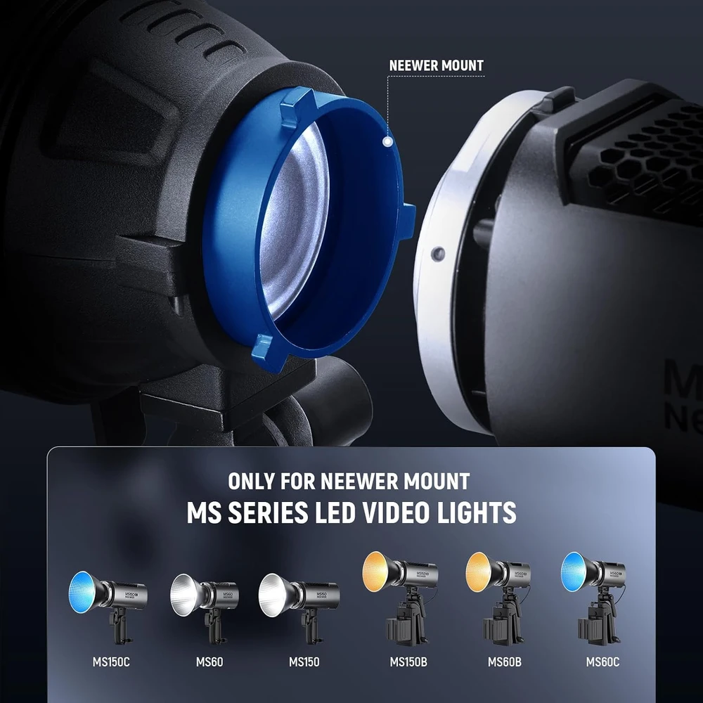 NEEWER optinis spotlight snoot su 20° reguliuojama fokusavimo funkcija ir 16 gobo, LS-48 modelis