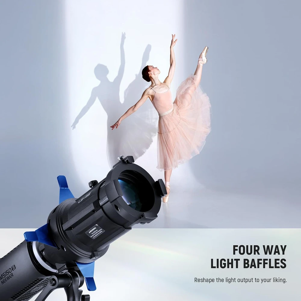 NEEWER optinis spotlight snoot su 20° reguliuojama fokusavimo funkcija ir 16 gobo, LS-48 modelis