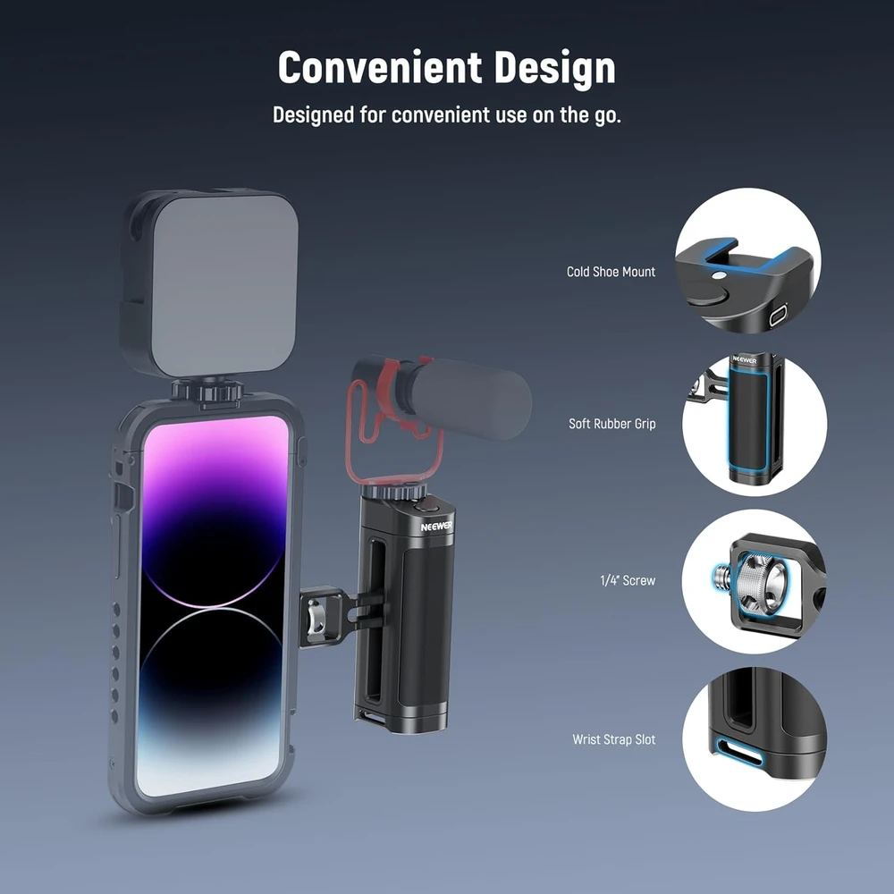 Neewer šoninis laikiklis su belaidžiu nuotoliniu valdymu ir Bluetooth užraktu, suderinamas su išmaniųjų telefonų narveliais PA005E