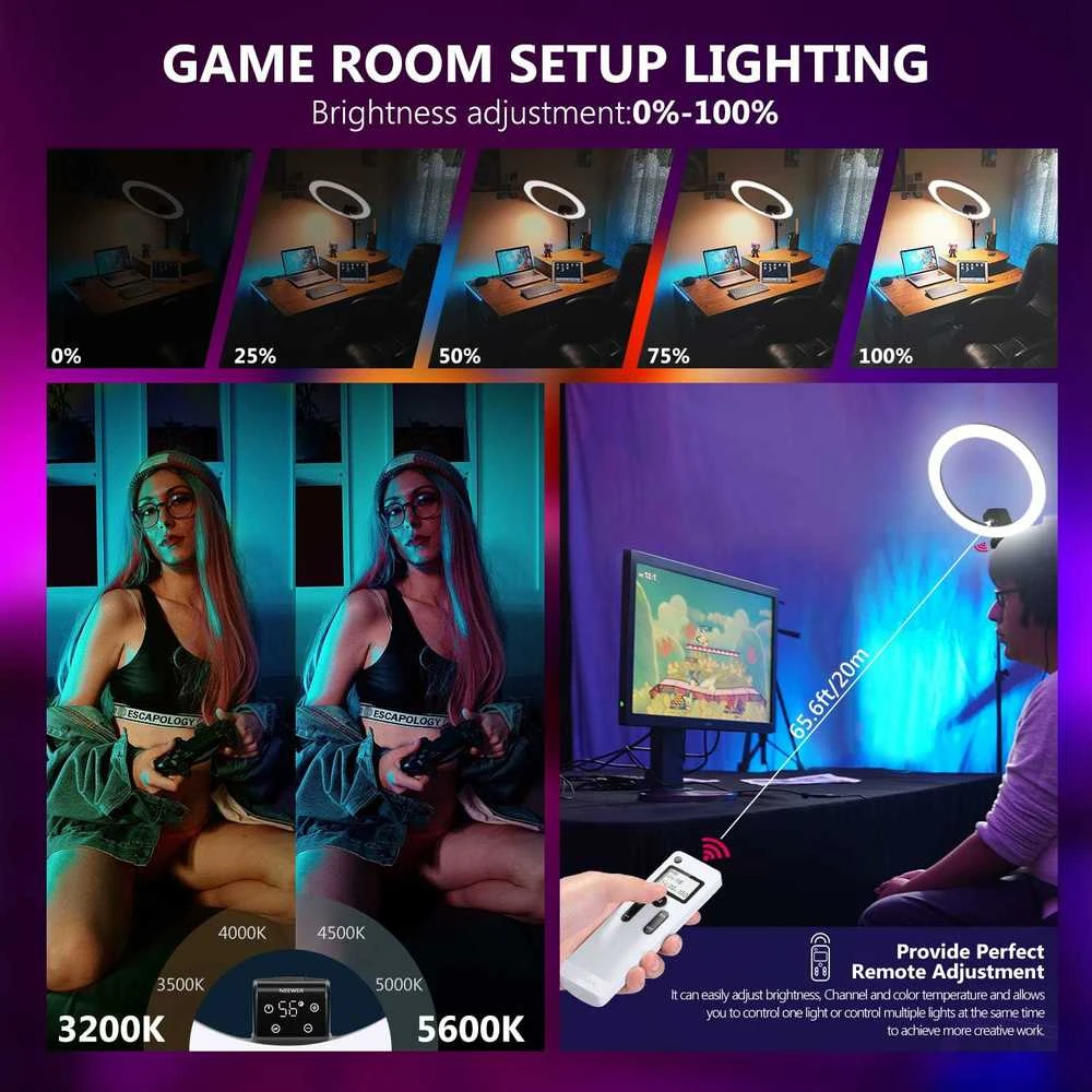 NEEWER SRP18-2.4G 18" LED žiedinė lempa 42 W su stovu ir telefono laikikliu